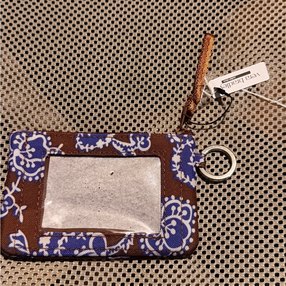 Vera Bradley Blue Floral on Brown Zip ID Case